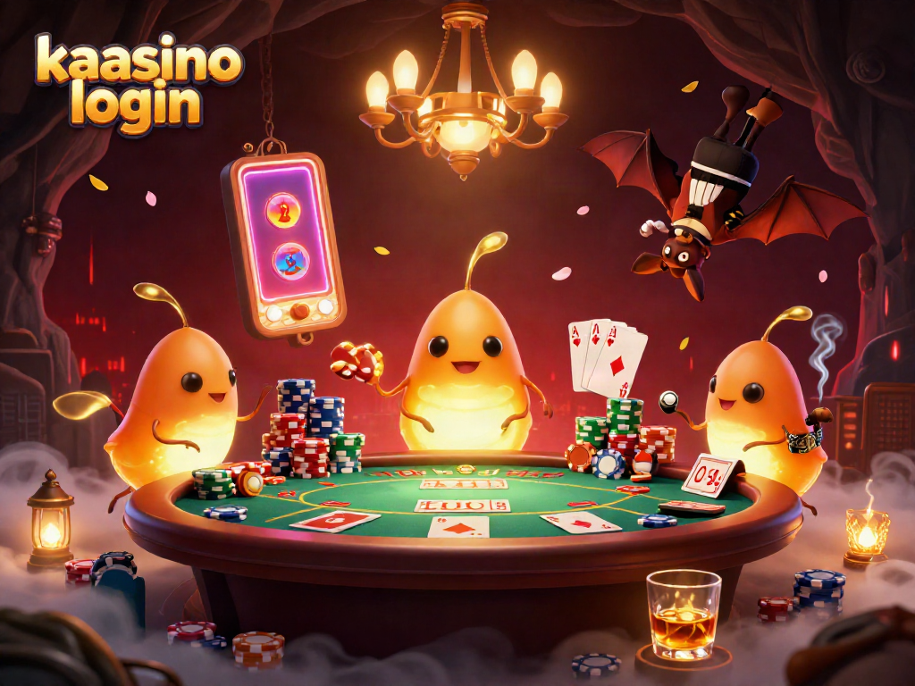 Engage with kaasino login in a vibrant cave casino illuminated by whimsical glowworms and a bat dealer.