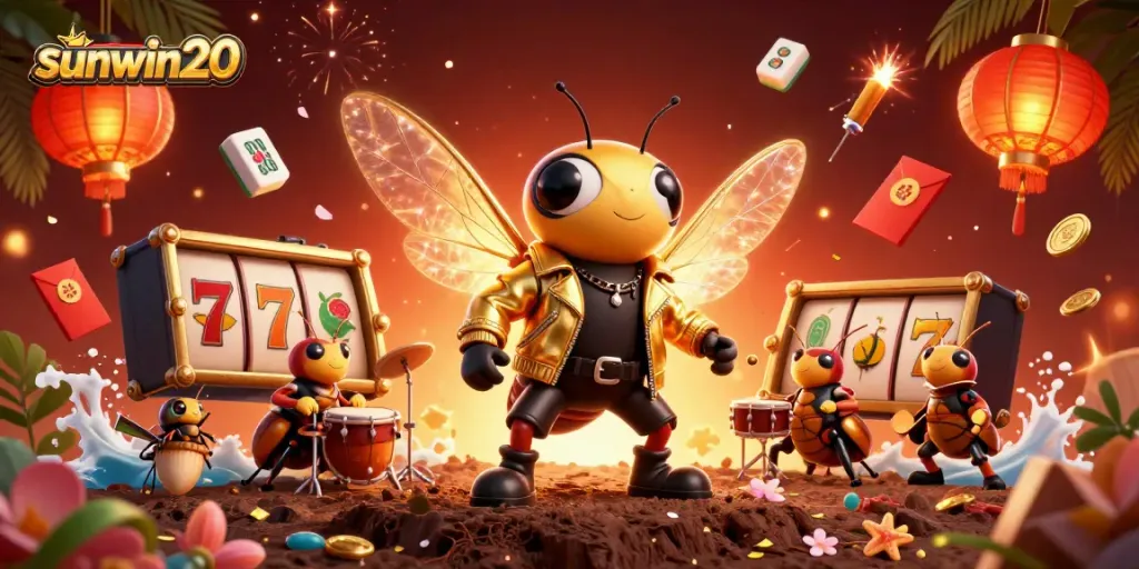 Engage with sunwin20's thrilling slot games in a vibrant and artistic casino scene.