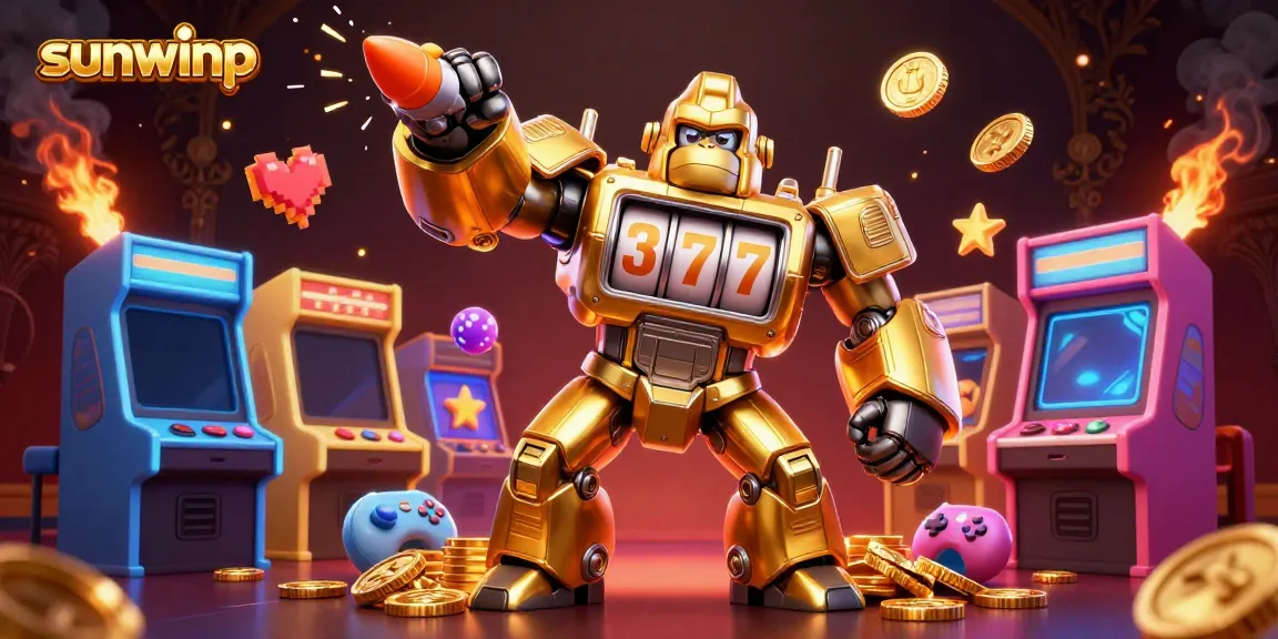 Engage with sunwinp's exciting gaming experience featuring a golden gorilla mech and dynamic casino elements.