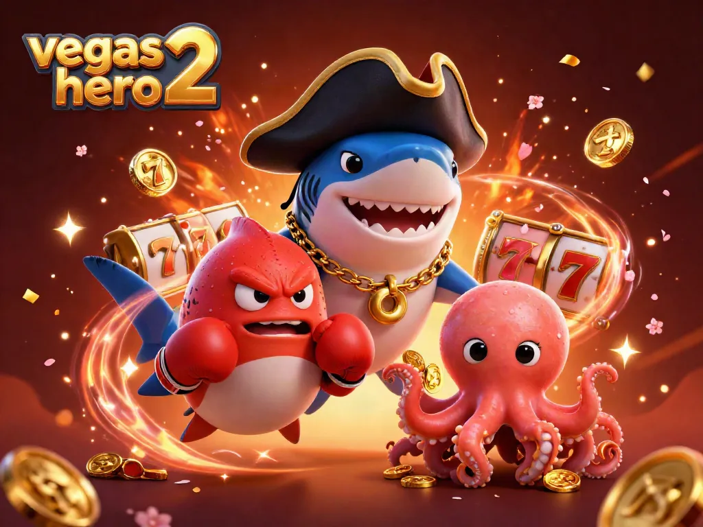 Experience the excitement at vegashero 2 with vibrant slot reels and engaging characters in this festive scene.